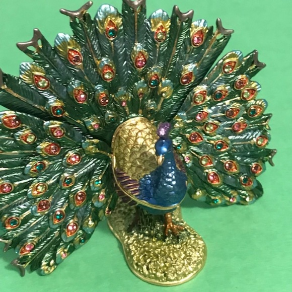 Other - Green And Gold Enameled Peacock Trinket Case